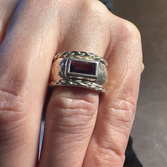 Vintage Art Deco Ornate Solid Stunning Statement Ring 925 Amethyst Citrine - Picture 3 of 16